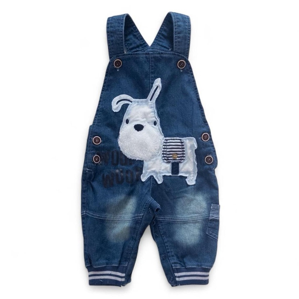 Baby Denim Overalls Size 90 (18–24 Months) Puppy Appliqué Romper